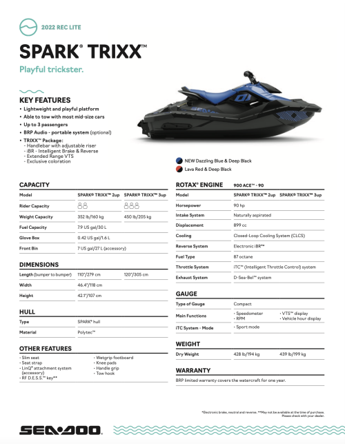 SEA-DOO SPARK IBR TRIXX 3up 90 2022