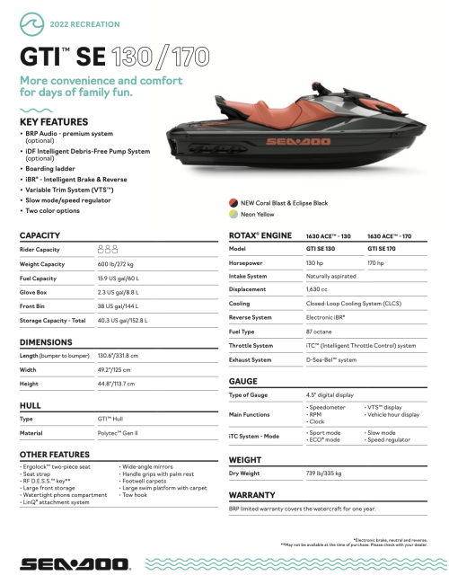 SEA-DOO GTI SE 170 iDF Audio 2022