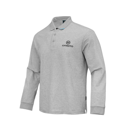 Tricou casual bărbătesc gri cu mânecă lungă, cu guler rotund