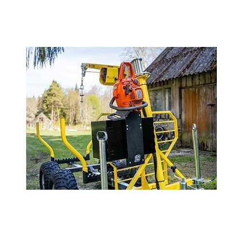 Luggage container with Iron Baltic chainsaw holder