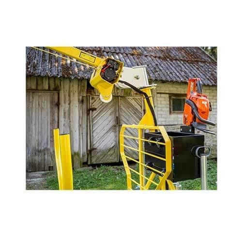 Luggage container with Iron Baltic chainsaw holder